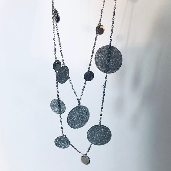 Long Silver Sparkling Disc Necklace - Picture 4 of 7